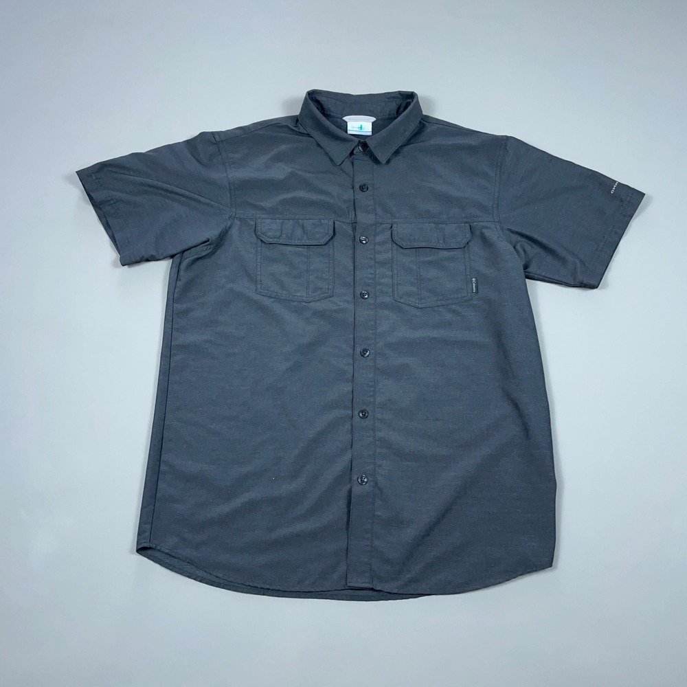 Columbia PFG Mens Short Sleeve Button Down Fishing Shirt Dark Grey Charcoal M